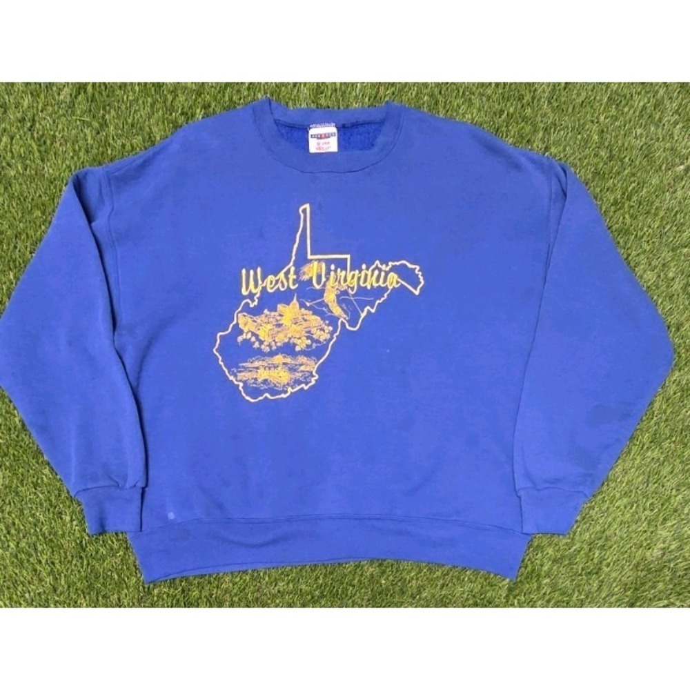 Vintage West Virginia Sweatshirt Jerzees Super Sweats XL Blue 90s State Souvenir